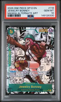 2025 ONE PIECE MANGA ALTERNATE ART OP12-118 JEWELRY BONNEY PSA 10 - Image 1
