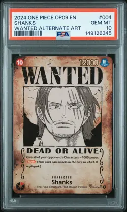 2024 ONE PIECE OP09-EMPERORS IN THE NEW WORLD WANTED ALTERNATE ART SHANKS PSA 10 - Image 1