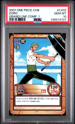 2001 ONE PIECE CARDDASS HYPER BATTLE GRAND LINE COMPILATION 1 #C402 ZORO PSA 10 - Image 1