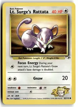 2000 Pokemon - Gym Heroes Lt. Surge’s Rattata #82/132 - Image 1