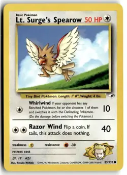 2000 Pokemon - Gym Heroes Lt. Surge’s Spearow #83/132 - Image 1