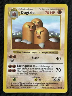 1999 Pokemon Dugtrio Shadowless Base Set 19/102 WOTC - Image 1