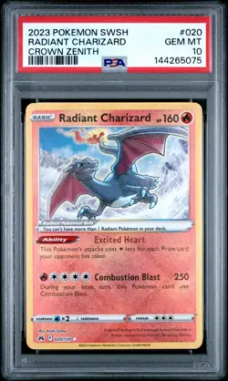 2023 POKEMON SWORD & SHIELD CROWN ZENITH #020 RADIANT CHARIZARD PSA 10 - Image 1