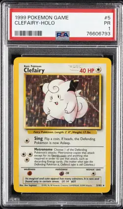 1999 POKEMON BASE SET UNLIMITED #5 CLEFAIRY-HOLO PSA 1 - Image 1