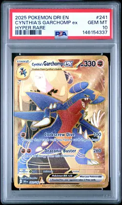 2025 POKEMON DRI EN-DESTINED RIVALS HYPER RARE #241 CYNTHIA'S GARCHOMP EX PSA 10 - Image 1