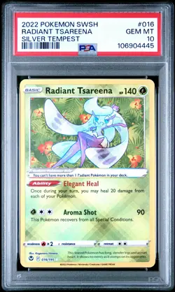 2022 POKEMON SWORD & SHIELD SILVER TEMPEST #016 RADIANT TSAREENA PSA 10 - Image 1