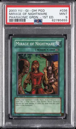 2003 YU-GI-OH! PGD-PHARAONIC GUARDIAN 1ST ED #036 MIRAGE OF NIGHTMARE PSA 9 - Image 1