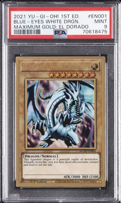 2021 YU-GI-OH! MAXIMUM GOLD: EL DORADO 1ST ED BLUE-EYES WHITE DRAGON PSA 9 - Image 1