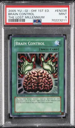 2005 YU-GI-OH! TLM-THE LOST MILLENNIUM 1ST ED #EN038 BRAIN CONTROL PSA 9 - Image 1