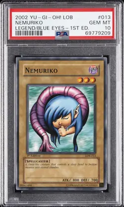 2002 YU-GI-OH! LOB-LEGEND OF BLUE EYES WHITE DRAGON 1ST ED #013 NEMURIKO PSA 10 - Image 1