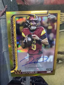 2025 Topps Chrome True Gold /50 Auto Jayden Daniels BA-JD 1st Licensed - Image 1