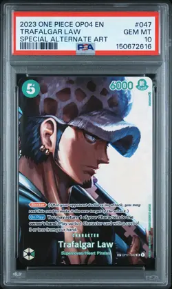 2023 ONE PIECE OP04-KINGDOMS OF INTRIGUE #047 TRAFALGAR LAW PSA 10 - Image 1