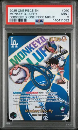 2025 ONE PIECE PROMOS DODGERS X ONE PIECE NIGHT #010 MONKEY D. LUFFY PSA 9 - Image 1