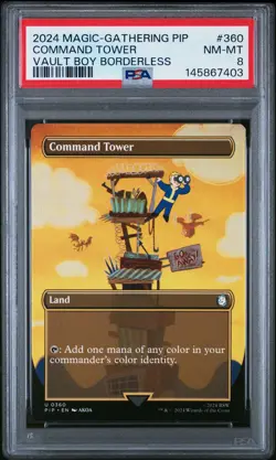 2024 MTG FALLOUT VAULT BOY BORDERLESS #360 COMMAND TOWER PSA 8 - Image 1