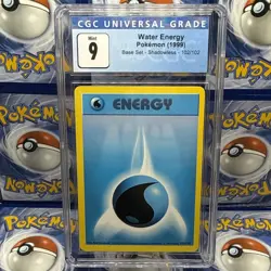Water Energy 102/102 Pokemon Base Set (Shadowless) Regular Graded CGC 9 MINT - Image 1