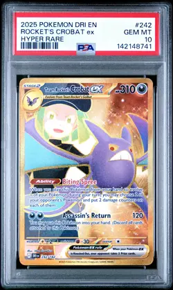2025 POKEMON DRI EN-DESTINED RIVALS HYPER RARE TEAM ROCKET'S CROBAT EX PSA 10 - Image 1