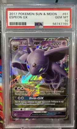 Pokemon Espeon GX TCG Sun & Moon Base Set Holo Ultra Rare Card 61/149 PSA 10 - Image 1