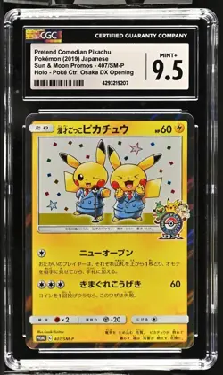 CGC 9.5 Pretend Comedian Pikachu 407/SM-P Pokemon Center Osaka DX 2019 Japanese - Image 1