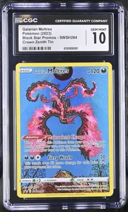 CGC 10 - 2022 Pokemon Crown Zenith GALARIAN MOLTRES Black Star Promo #284 - Image 1
