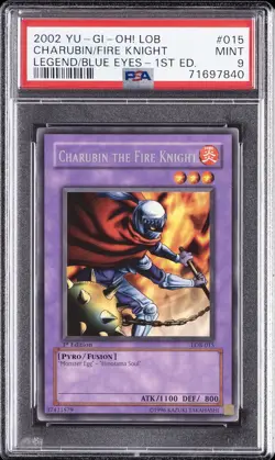 2002 YU-GI-OH! LOB 1ST EDITION #015 CHARUBIN THE FIRE KNIGHT PSA 9 - Image 1