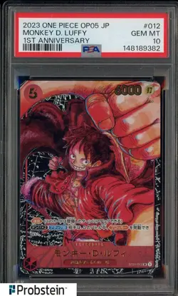 2023 One Piece OP05 Japanese 1st Anniversary #012 Monkey D. Luffy PSA 10 - Image 1