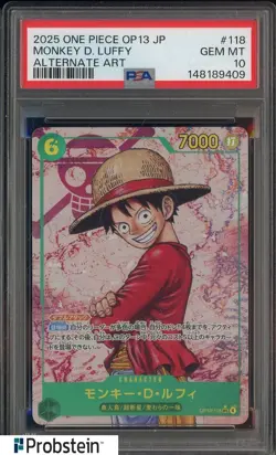 2025 One Piece OP13 Japanese Alternate Art #118 Monkey D. Luffy PSA 10 GEM MINT - Image 1