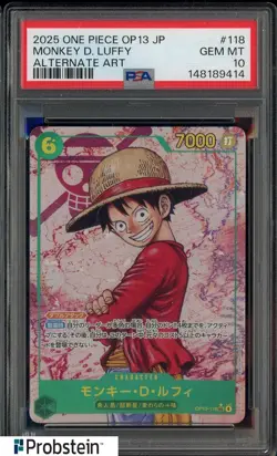 2025 One Piece OP13 Japanese Alternate Art #118 Monkey D. Luffy PSA 10 GEM MINT - Image 1