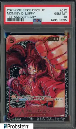 2023 One Piece OP05 Japanese 1st Anniversary #012 Monkey D. Luffy PSA 10 - Image 1