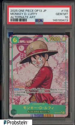 2025 One Piece OP13 Japanese Alternate Art #118 Monkey D. Luffy PSA 10 GEM MINT - Image 1