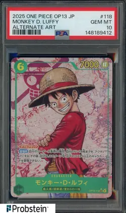 2025 One Piece OP13 Japanese Alternate Art #118 Monkey D. Luffy PSA 10 GEM MINT - Image 1