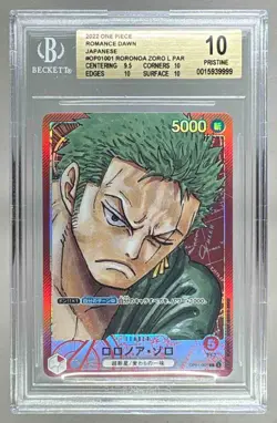 Roronoa Zoro 2022 Japanese One Piece Romance Dawn #OP01-001 Alternate Art BGS 10 - Image 1