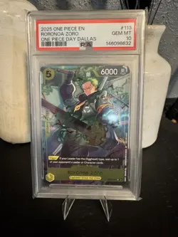 2025 One Piece En One Piece Day Dallas #113 Roronoa Zoro PSA 10 GEM MINT - Image 1