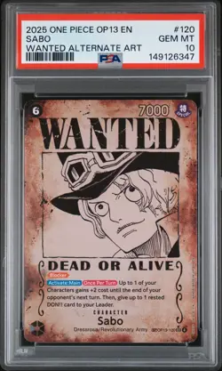 2025 ONE PIECE OP13-CARRYING ON HIS WILL WANTED ALTERNATE ART #120 SABO PSA 10 - Image 1