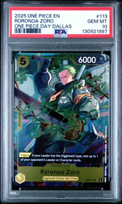 2025 ONE PIECE PROMOS ONE PIECE DAY DALLAS #113 RORONOA ZORO PSA 10 - Image 1