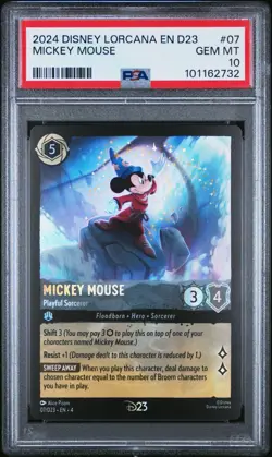 2024 DISNEY LORCANA EN D23 MICKEY MOUSE PLAYFUL SORCERER #07/D23 PSA 10 - Image 1