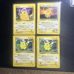 Pokemon Pikachu & Lt. Surge's Pikachu 4 Card Lot Base Set Gym Challenge 1999 - Image 1