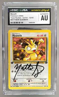 Meowth 2000 Pokemon Team Rocket First Edition #62 Sussman On Card Auto CGC AUTH - Image 1