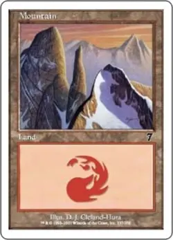 MTG Mountain (337) - Foil, Seventh Edition, Moderately Played, English - Image 1