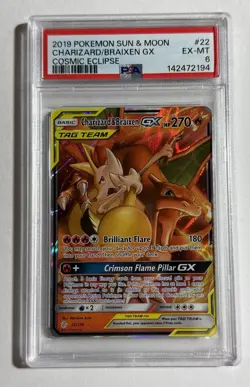 2019 POKEMON SUN & MOON COSMIC ECLIPSE #22 CHARIZARD & BRAIXEN GX PSA 6 - Image 1
