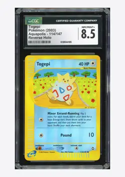 Pokemon CGC 8.5 Togepi Reverse Holo 2003 114/147 Aquapolis English - Image 1