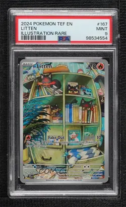 Litten Illustration Rare Pokemon Scarlet & Violet: Temporal Forces TEF PSA 9 - Image 1