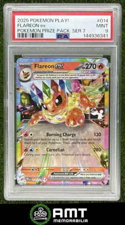 Flareon ex PSA 9 2025 Pokemon Play Prize Pack Series 7 Prismatic Evolutions 6341 - Image 1