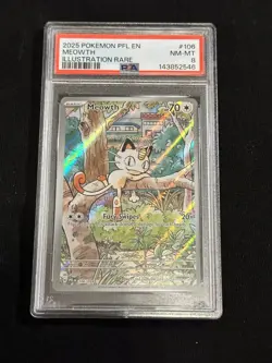 2025 POKEMON PFL EN-PHANTASMAL FLAMES ILLUSTRATION RARE #106 MEOWTH PSA 8 - Image 1