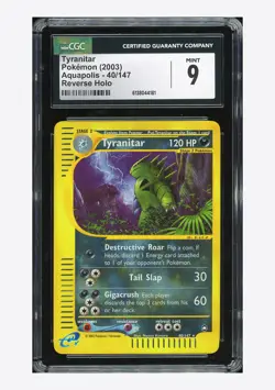 Pokemon CGC 9 Tyranitar Reverse Holo 2003 40/147 Aquapolis English - Image 1