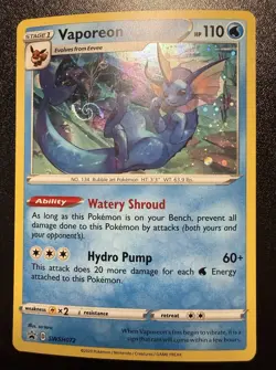 Pokemon TCG Vaporeon SWSH072 SWSH Promo Holo HD Swirl NM - Image 1