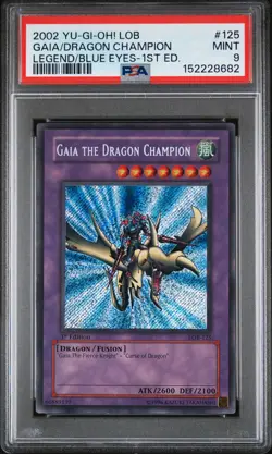 Gaia The Dragon Champion LOB-125 1st Edition Secret Rare GLOSSY Yugioh PSA 9 *82 - Image 1