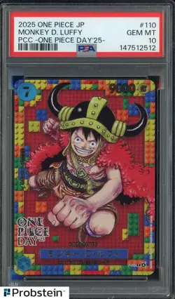 2025 One Piece JPN PCC One Piece Day '25 #110 Monkey D. Luffy PSA 10 GEM MINT - Image 1