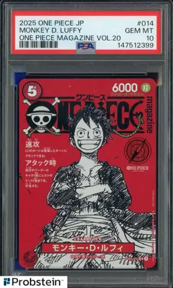 2025 ONE PIECE JPN PROMOS ONE PIECE MAGAZINE VOL.20 #014 MONKEY D. LUFFY PSA 10 - Image 1