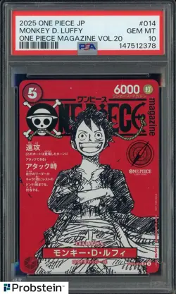 2025 ONE PIECE JPN PROMOS ONE PIECE MAGAZINE VOL.20 #014 MONKEY D. LUFFY PSA 10 - Image 1