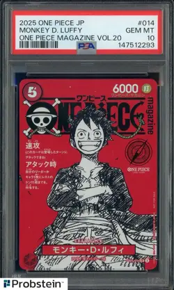 2025 ONE PIECE JPN PROMOS ONE PIECE MAGAZINE VOL.20 #014 MONKEY D. LUFFY PSA 10 - Image 1